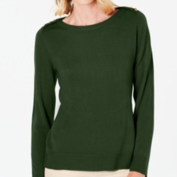 Karen Scott Sweaters - Karen Scott Petite Button Shoulder Sweater